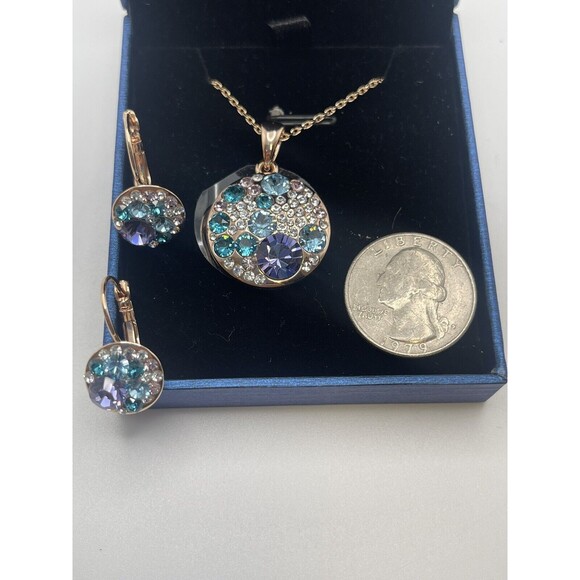 EVEVIC Austrian Crystal Round Disc Pendant Necklace Earring Set New - Picture 9 of 10